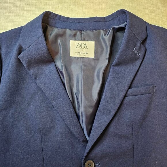 ZARA Boy's Navy Blue 2-Button Tailored Suit Jacket - Size 13-14 - Picture 7 of 11